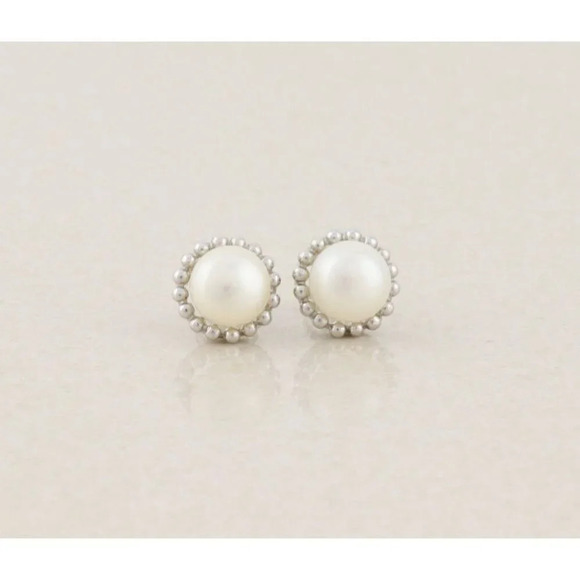 Unbranded Jewelry - 14k White Gold 8mm Freshwater Pearl Earrings Stud Post